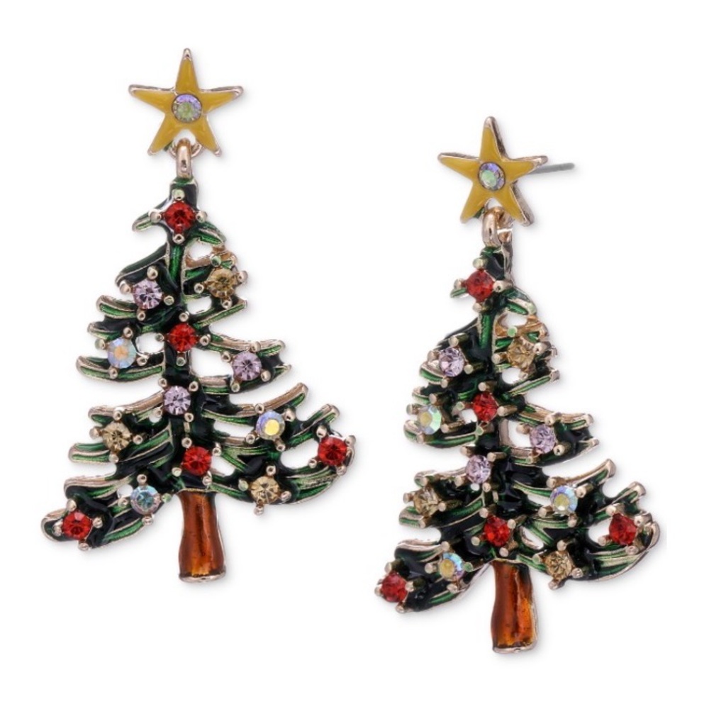 NWT Holiday Lane Gold-Tone Multicolor Crystal Christmas Tree Drop Earrings